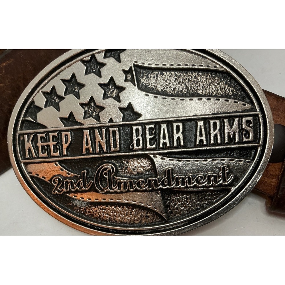 Montana Silversmiths Belt 2nd Amendment Buckle Brown Leather 40 Western USA Made